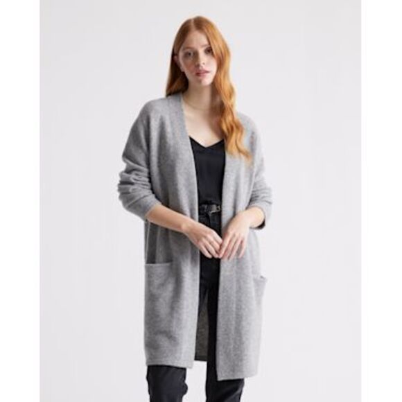 Quince Sweaters - Quince Women Superfine Merino Wool Sweater Coat Heather Grey Sleeved Top Gray XS